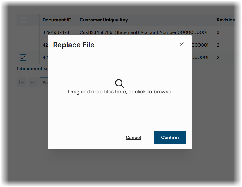 The Replace File window for a Keep search.